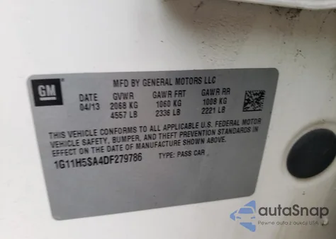 2013 Chevrolet Malibu Ltz из США, поврежденный, VIN 1G11H5SA4DF279786